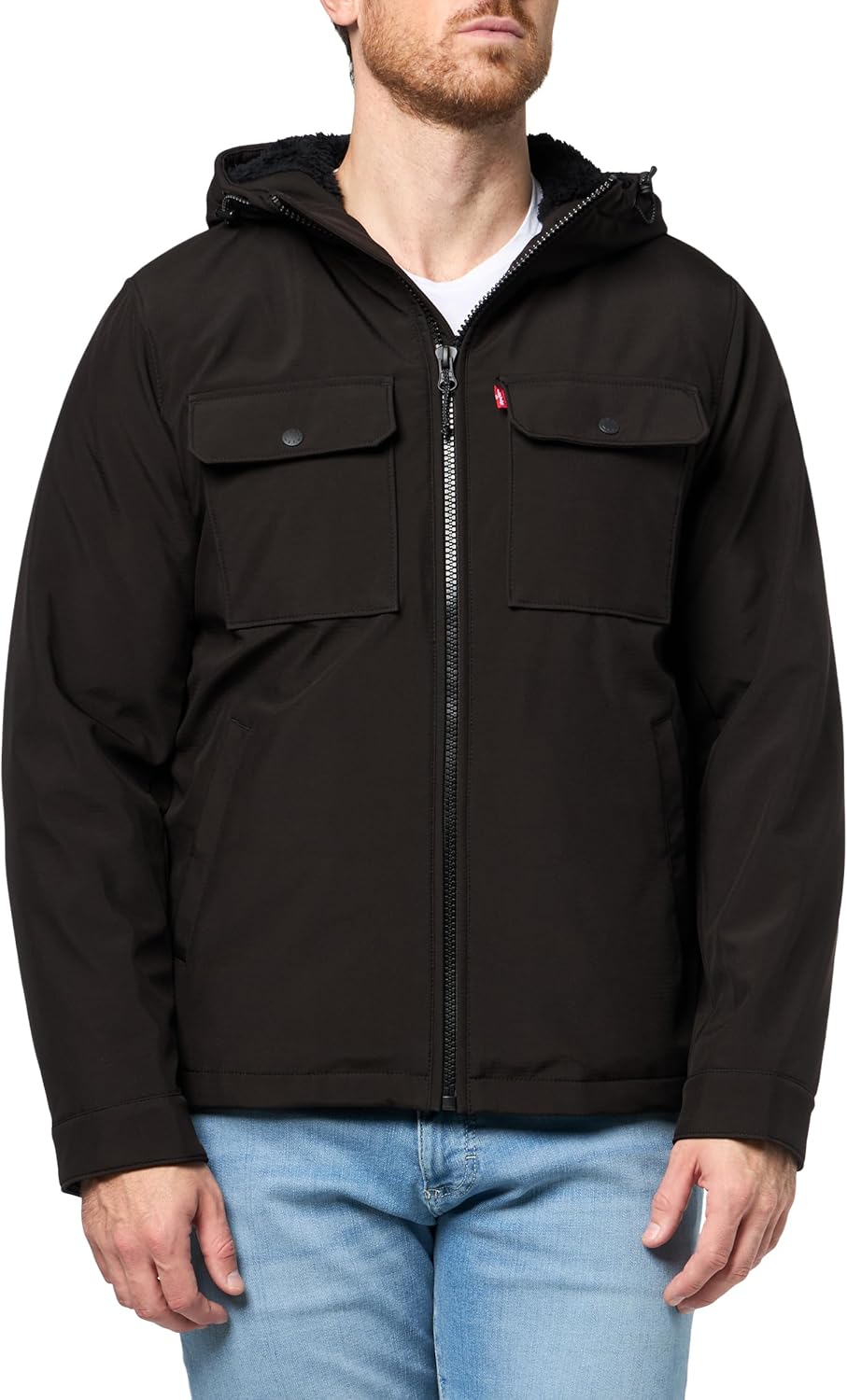 

Мужское пальто Levi's Soft Shell с капюшоном (стандартные размеры, большие и высокие), Black Waffle/Sherpa Lined