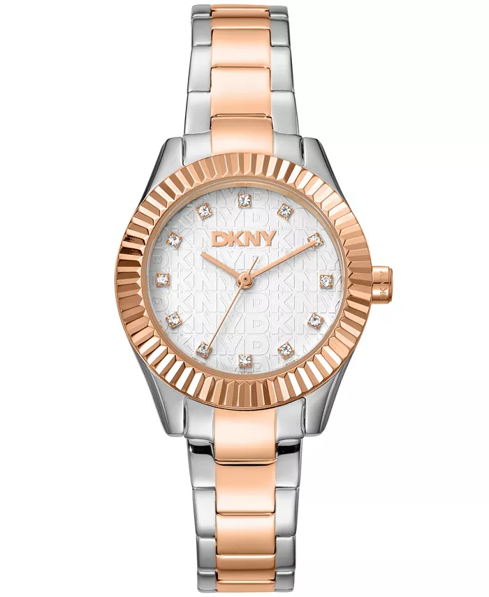 

Женские часы Chambers Glitz с серебристым циферблатом и браслетом из двухцветной нержавеющей стали (красное золото/серебро), 30 мм DKNY