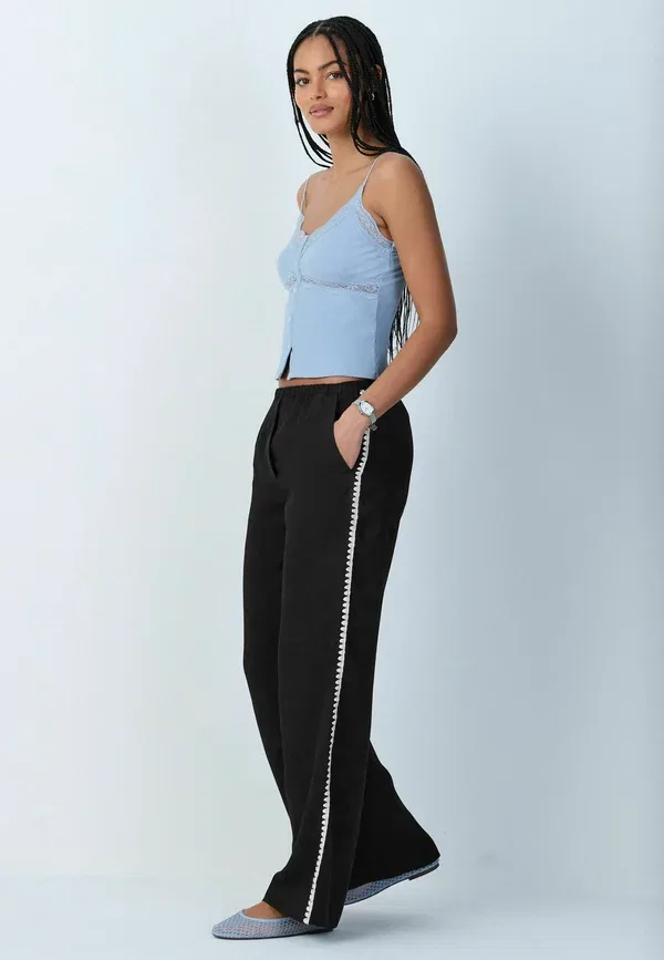 Брюки Next, Tall fit embroidered side detail wide leg, черный — фото 2