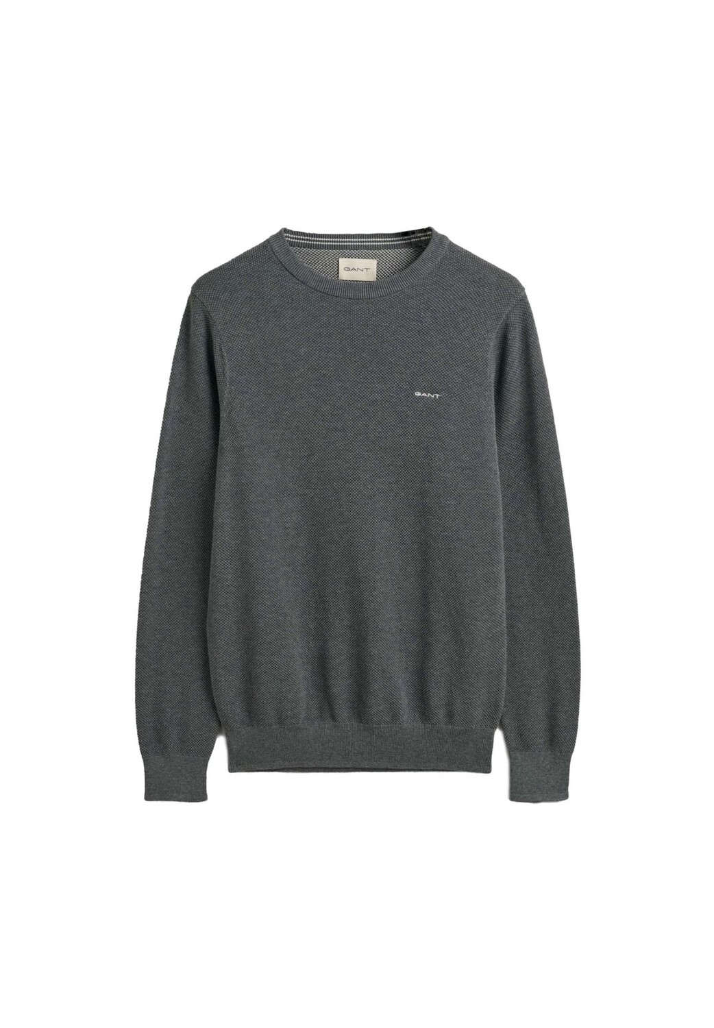 

Мужской свитер - COTTON PIQUE C-NECK, вязаный свитер, круглый вырез, хлопок GANT, серый