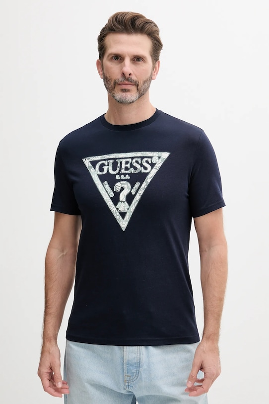 

Хлопковая футболка Guess, темно-синий
