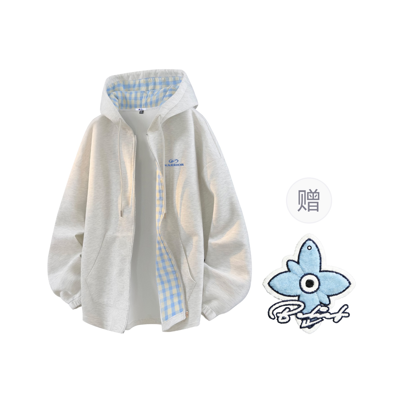 

Толстовка женская худи кардиган Moderate WARRIOR, heather серый синий plaid