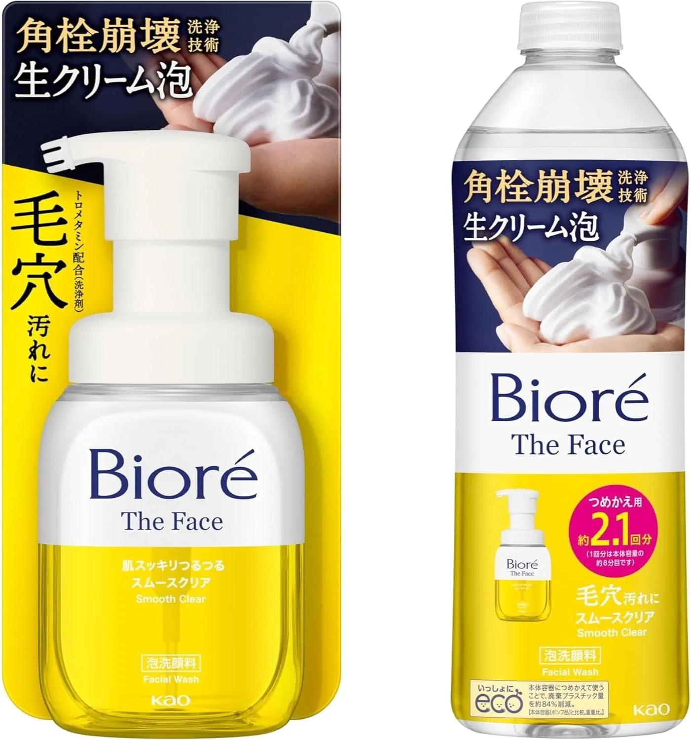 Набор для умывания Bioré The Face Facial Foaming Cleanser Smooth Clear, основной блок + сменный блок, 2 шт.