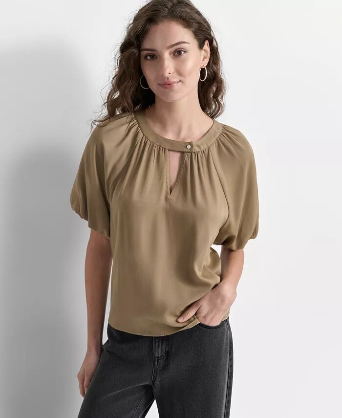 

Женская атласная блузка с короткими рукавами-фонариками DKNY, коричневый/бежевый