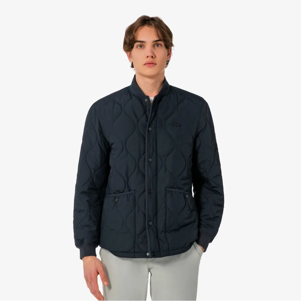 Мужская стёганая куртка-бомбер с луковичным узором серая от Lacoste — фото 4
