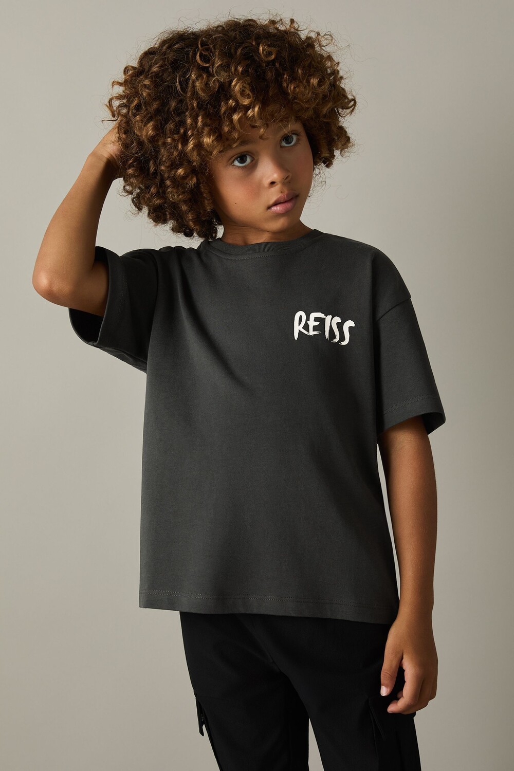 

Футболка Abbott из 100% хлопка с логотипом и круглым вырезом Reiss, черный