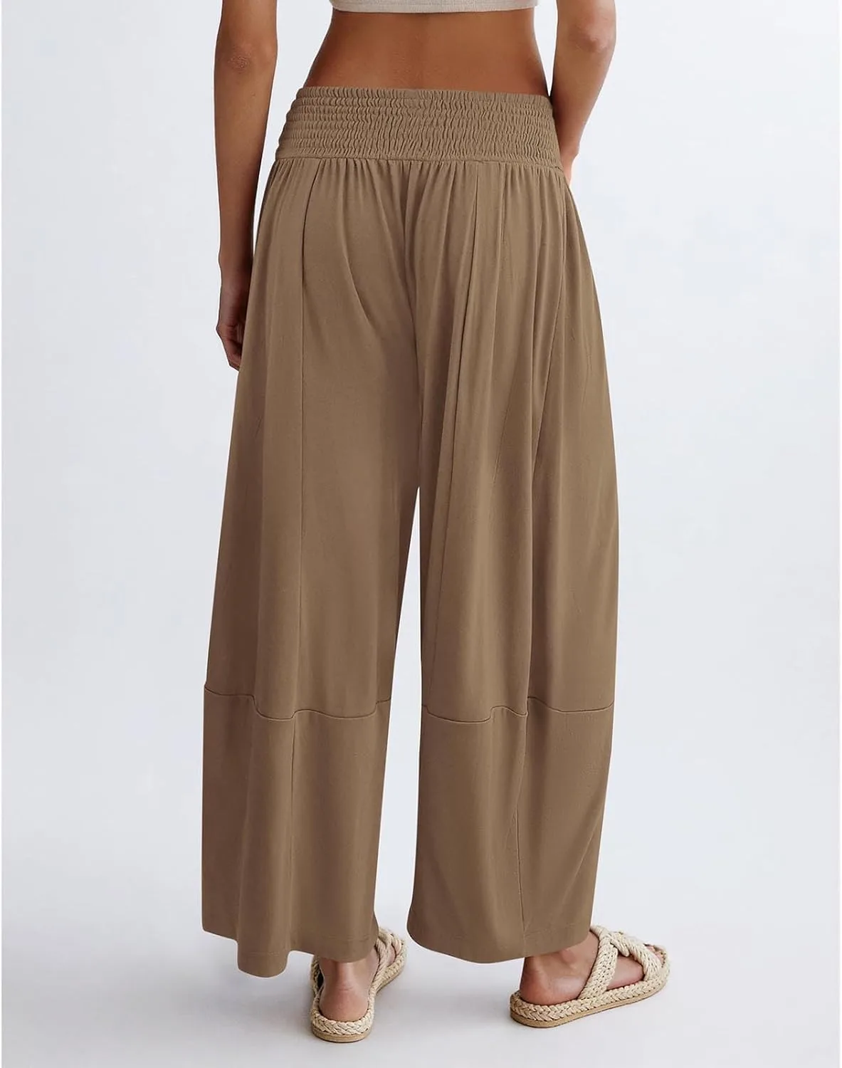 Женские льняные брюки Plus Size летние повседневные свободные широкие палаццо с высокой талией струящиеся пляжные штаны для офиса 2026 Generic, хаки — фото 4