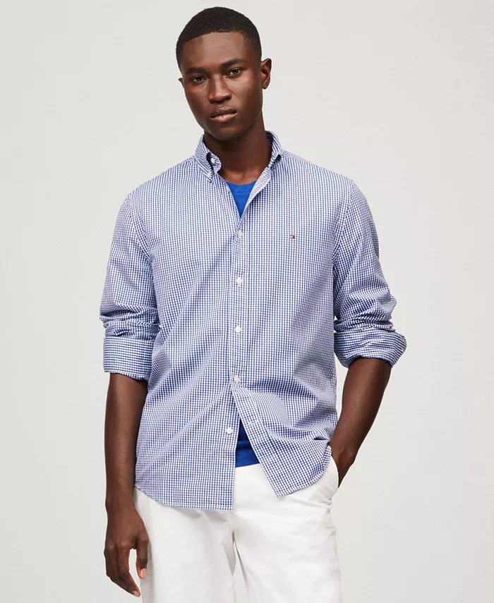 

Мужская классическая рубашка из поплина с кнопками Flex Gingham Check Tommy Hilfiger, синий