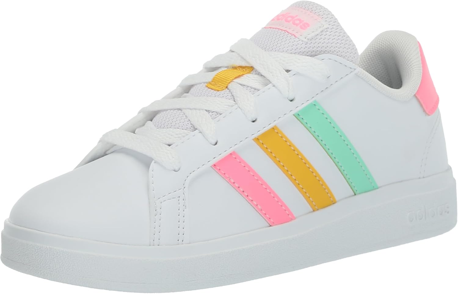 

Детские кроссовки Adidas Grand Court 2.0 унисекс с эластичными шнурками и ремешком, белый/розовый