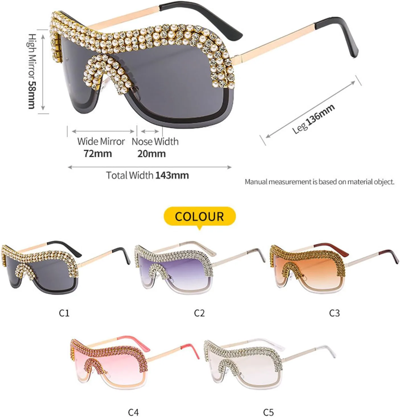 

Willochra Роскошные большие солнцезащитные очки Y2k для женщин, без оправы, винтажные серебристые солнцезащитные очки с крупными стразами, 2pcs-silver&pink