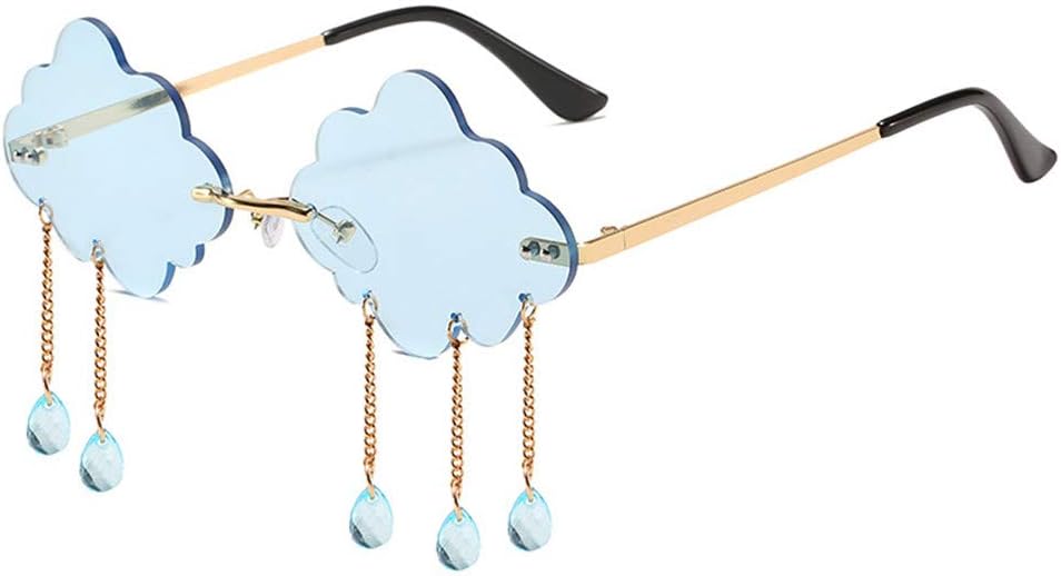 

Солнцезащитные очки LASPOR в стиле ретро без оправы для женщин и мужчин, винтажные металлические очки без оправы с подвеской в ​​виде падающих кристаллов и защитой от УФ-излучения UV400, Light Blue