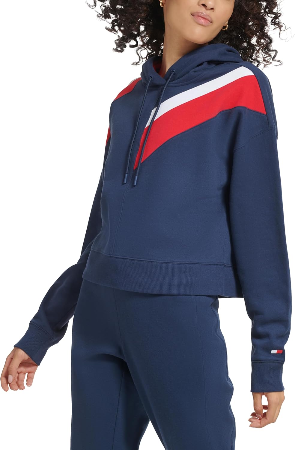 Женская флисовая толстовка с капюшоном Tommy Hilfiger с диагональными цветными блоками, Navy — фото 3