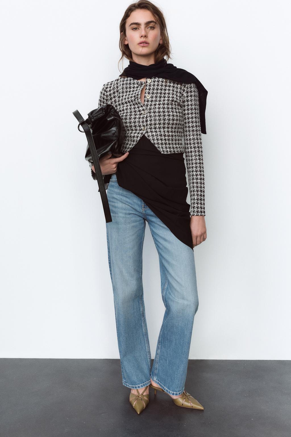 

Куртка с узором «гусиная лапка» ZARA, черный/белый