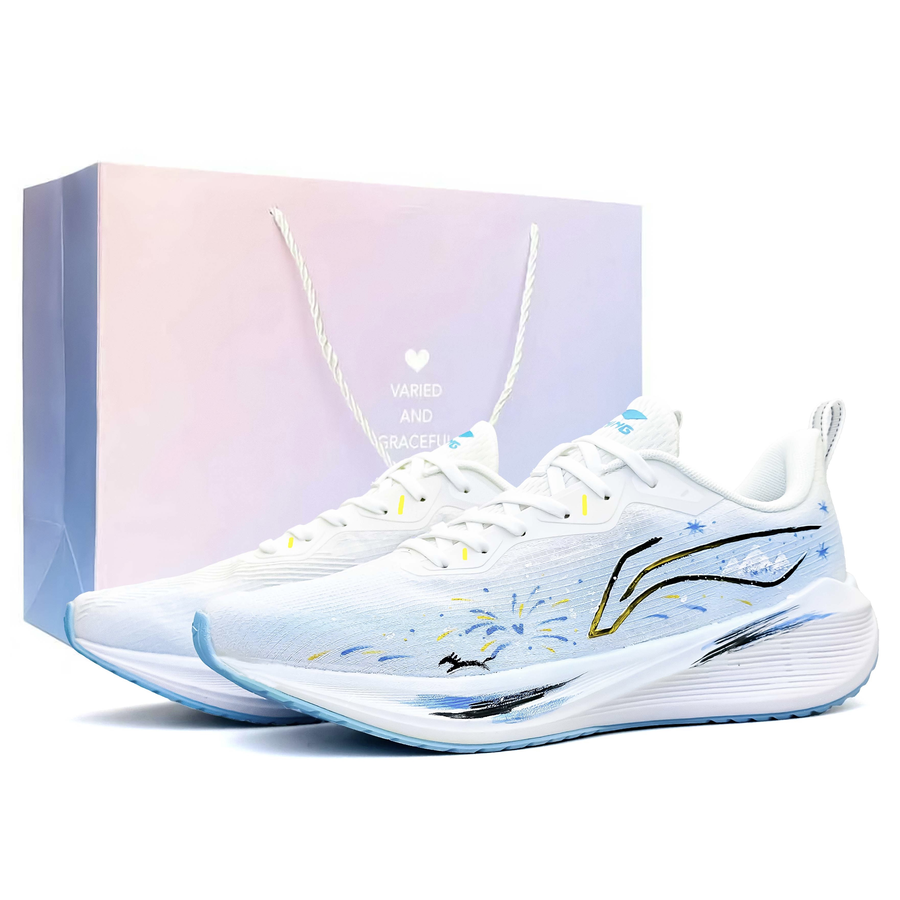 

Li-Ning Wuyue амортизирующие дышащие противоскользящие низкие кроссовки, синий белый (розовый фиолетовый special shopping bag)