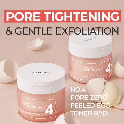 Тоник Numbuzin — No.4 Pore Zero Peeled Egg Toner Pad Gentle Exfoliator PHA LHA Makeup Skin Prep Panthenol — фото 2