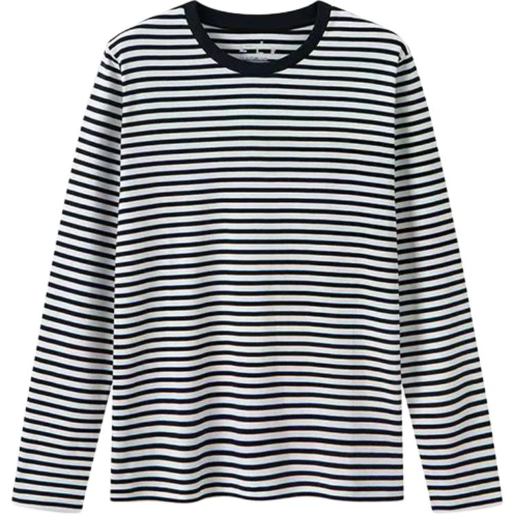 

Футболка женская с круглым вырезом, умеренный прямой крой MUJI, черный stripes