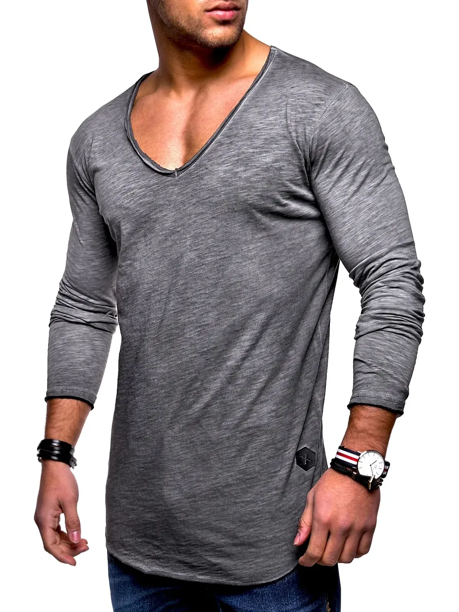 

Рубашка behype с длинными рукавами "NUKE L/S" и V-образным вырезом, серый