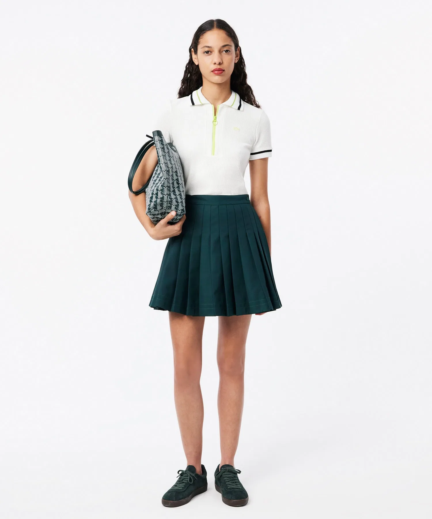 Юбка-плиссе LACOSTE, теннисный стиль, цвет хаки — фото 2