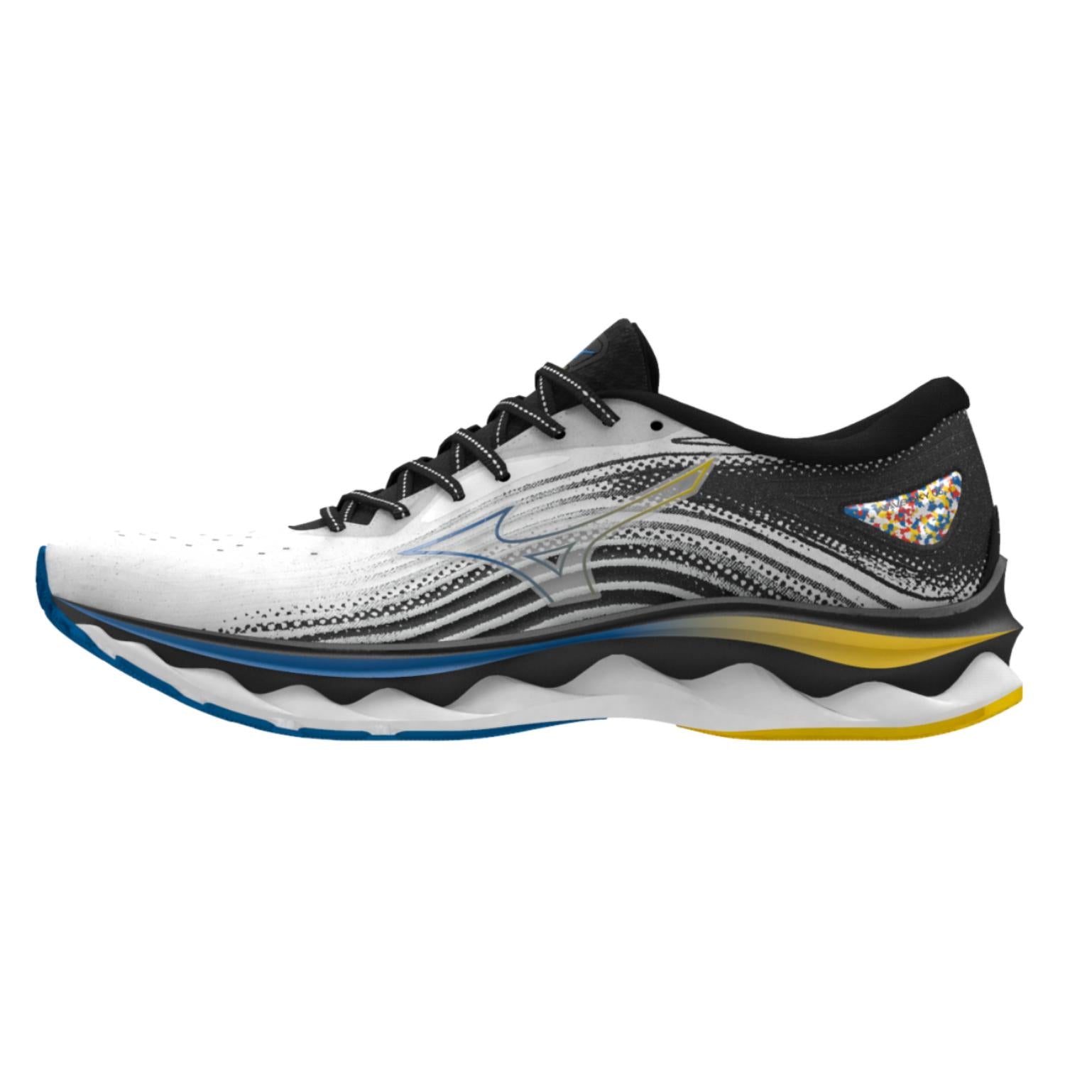 

Мужские туфли Wave Sky 6 в цвете белый/кибер-желтый/индиго Bunting MIZUNO