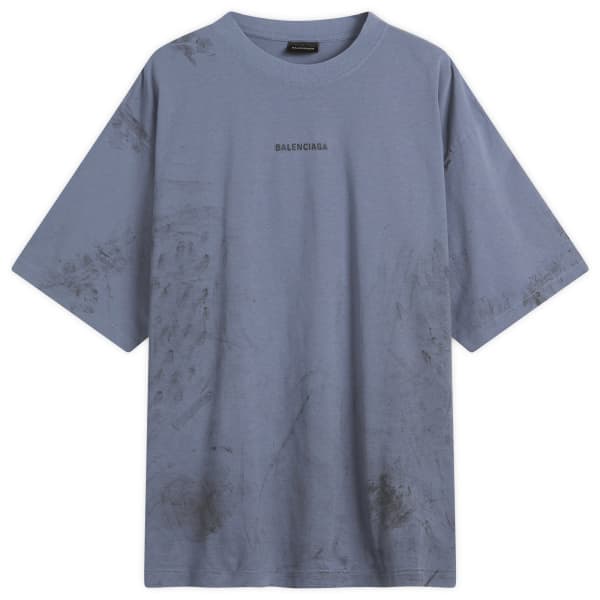

Футболка с грязным логотипом Balenciaga, Faded Dark Blue/Blk