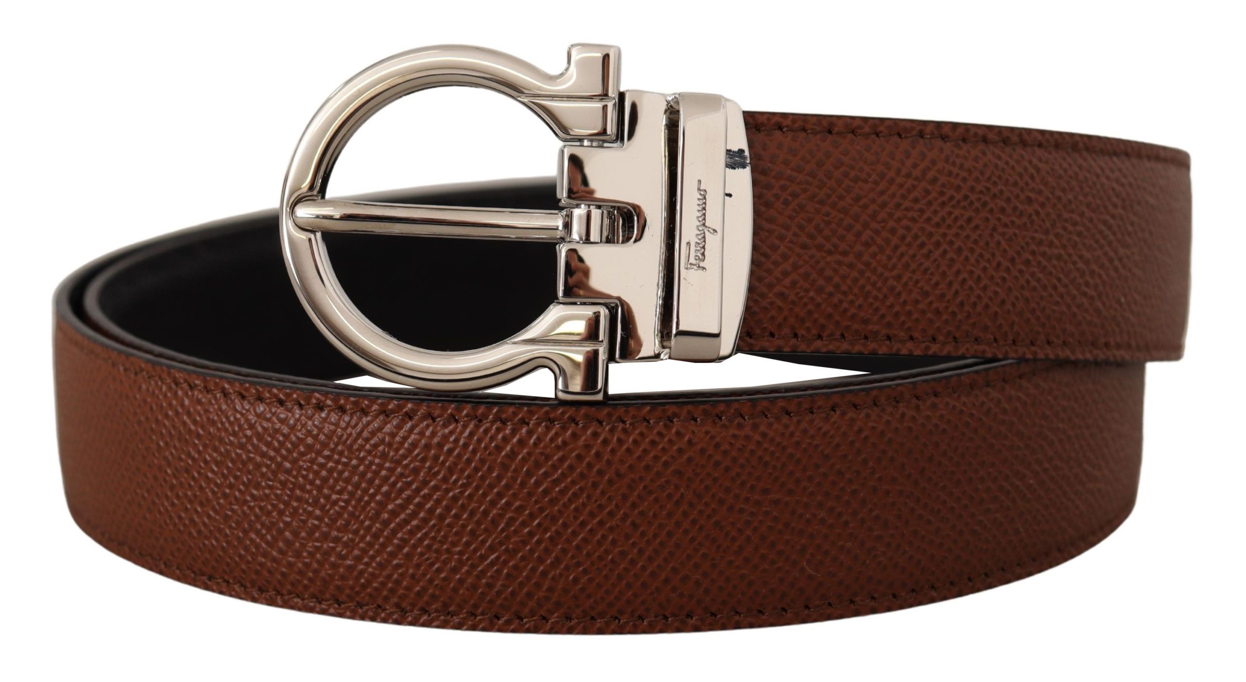 

Элегантный двусторонний ремень из телячьей кожи Salvatore Ferragamo, черно-коричневый