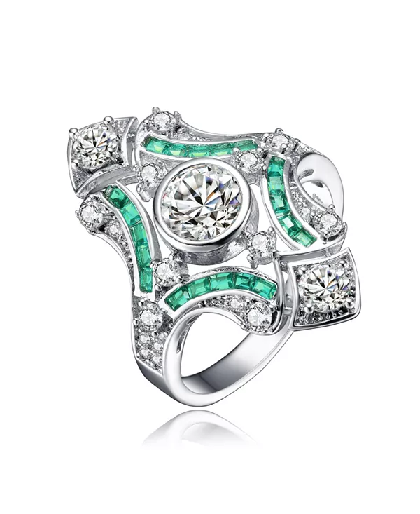 

Кольцо из стерлингового серебра огранки «багет» с круглыми кубическими цирконами Genevive, green