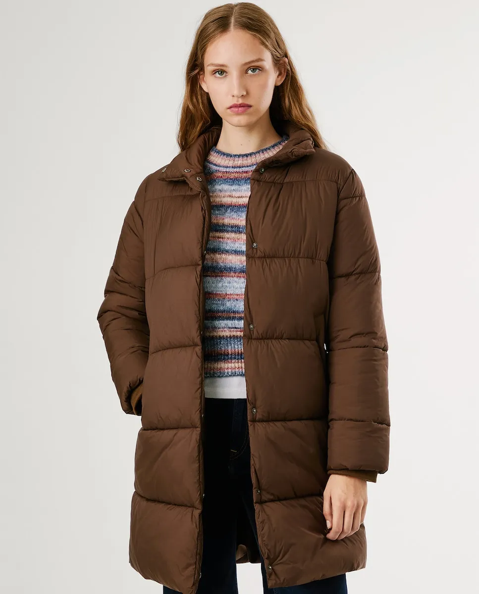 

Женский длинный водонепроницаемый пуховик с высоким воротником Pepe Jeans, коричневый