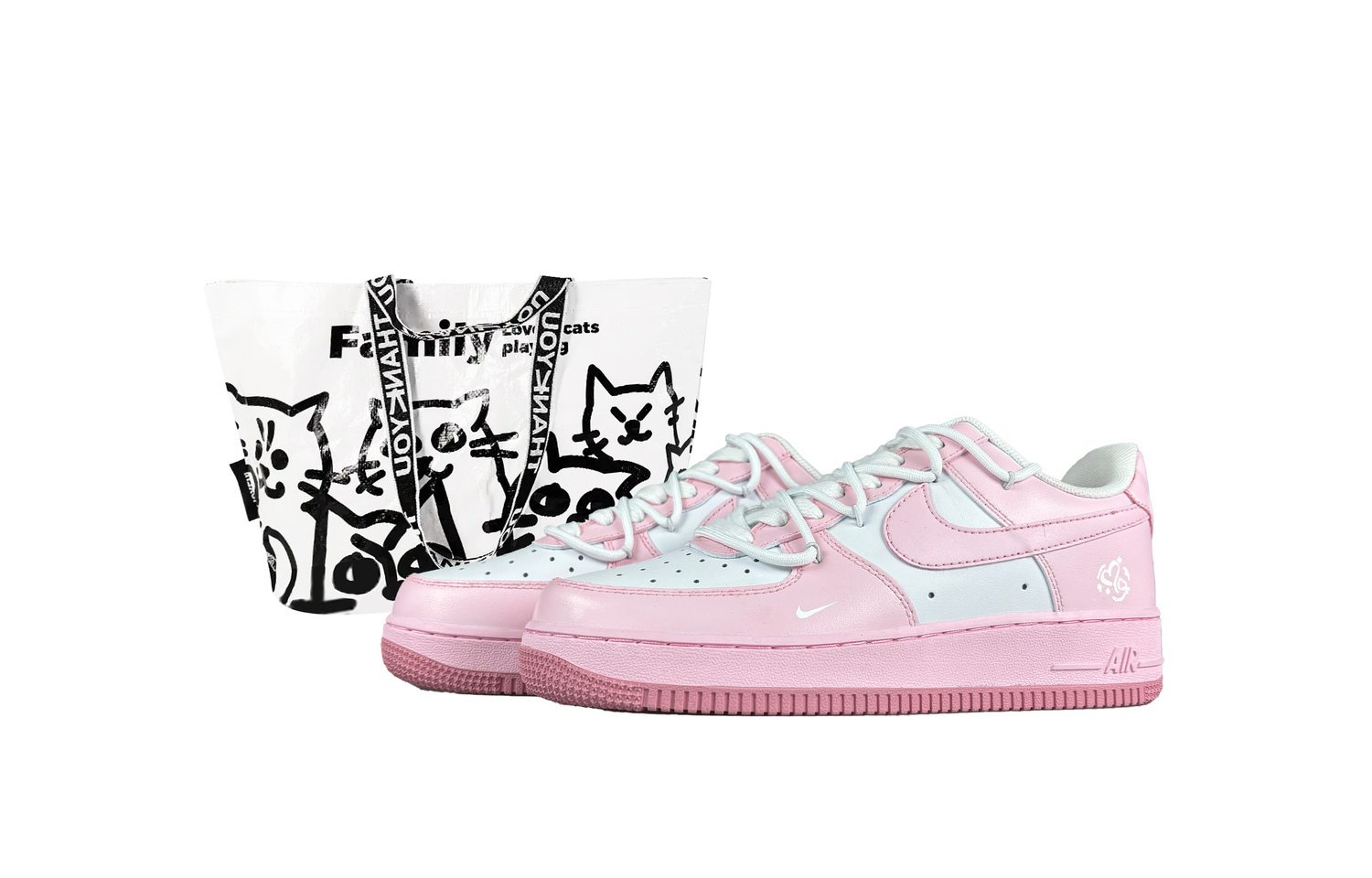

Nike Air Force 1 Princess On The Run нескользящие устойчивые к истиранию низкие детские скейтбординг кроссовки Pink для подростков
