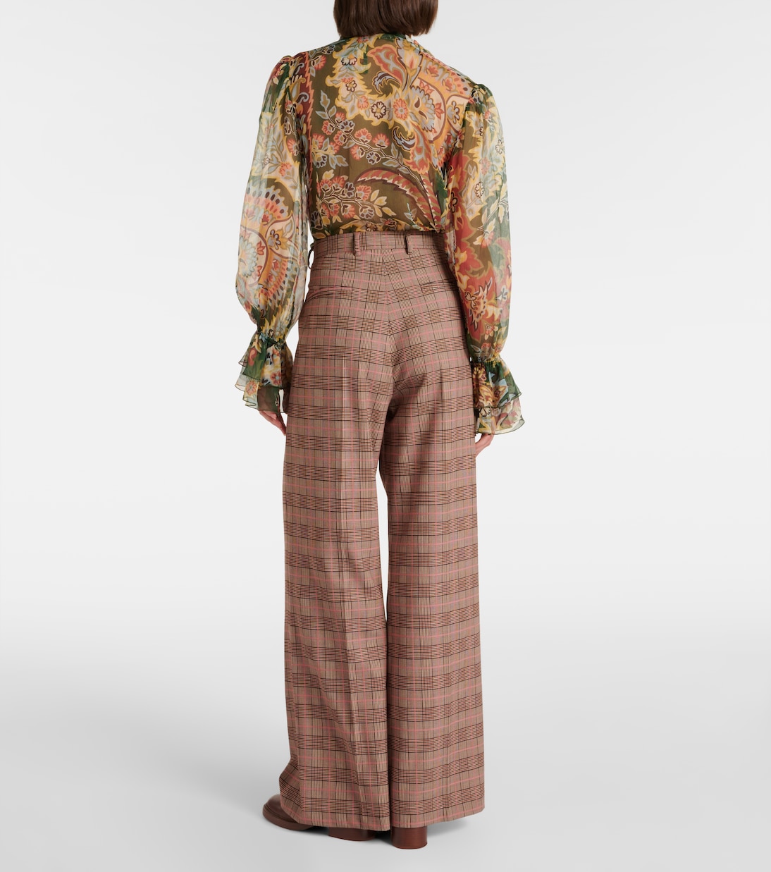 Клетчатые брюки с высокой талией и широкими штанинами Etro, Multicolour On Pink Base — фото 3