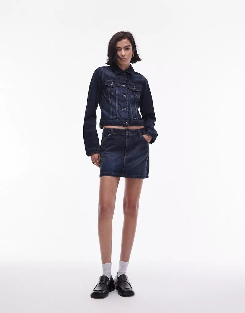 

Винтажный комплект из синей мини-юбки и жакета Topshop