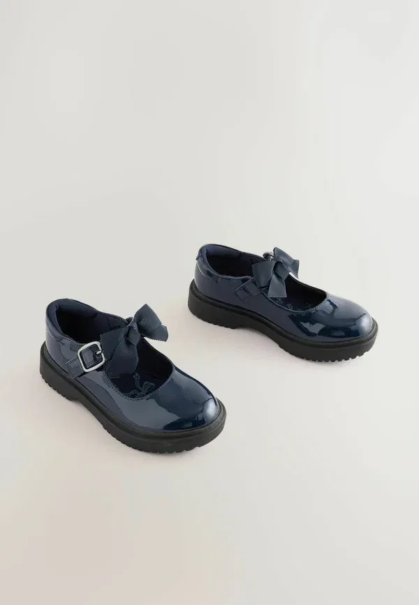 Туфли-лодочки Next, Wide fit (g) fit bow chunky mary jane school shoes . ankle strap ballet pumps, лакированные темно-синие — фото 2