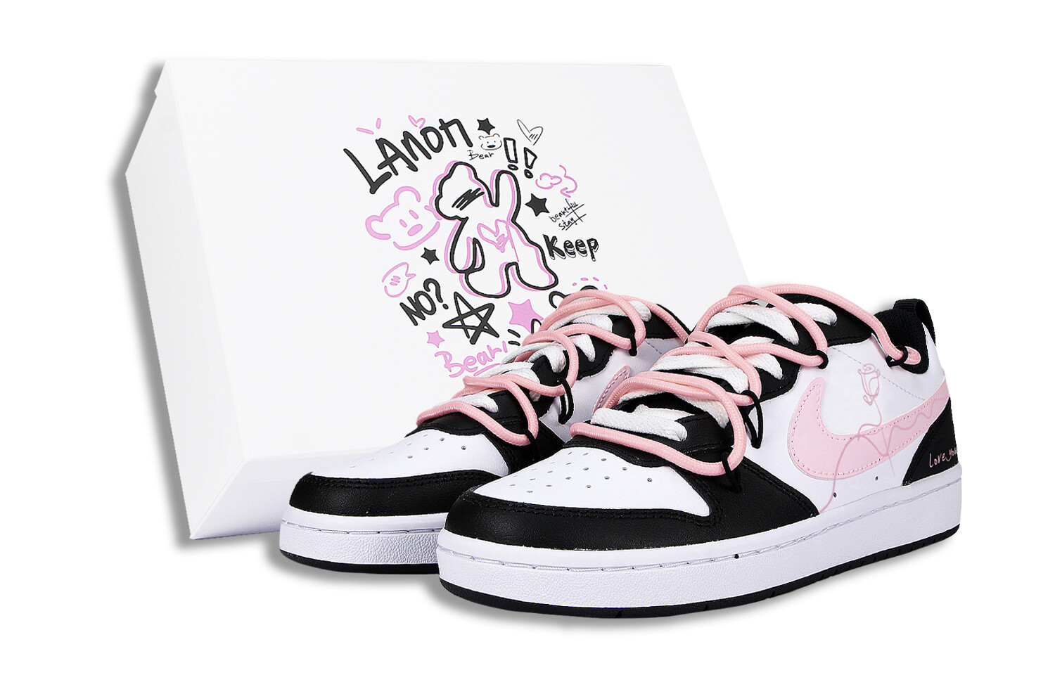 

Кроссовки Nike Court Borough Skateboarding Shoes Women's Low-top Pink/Black, белый