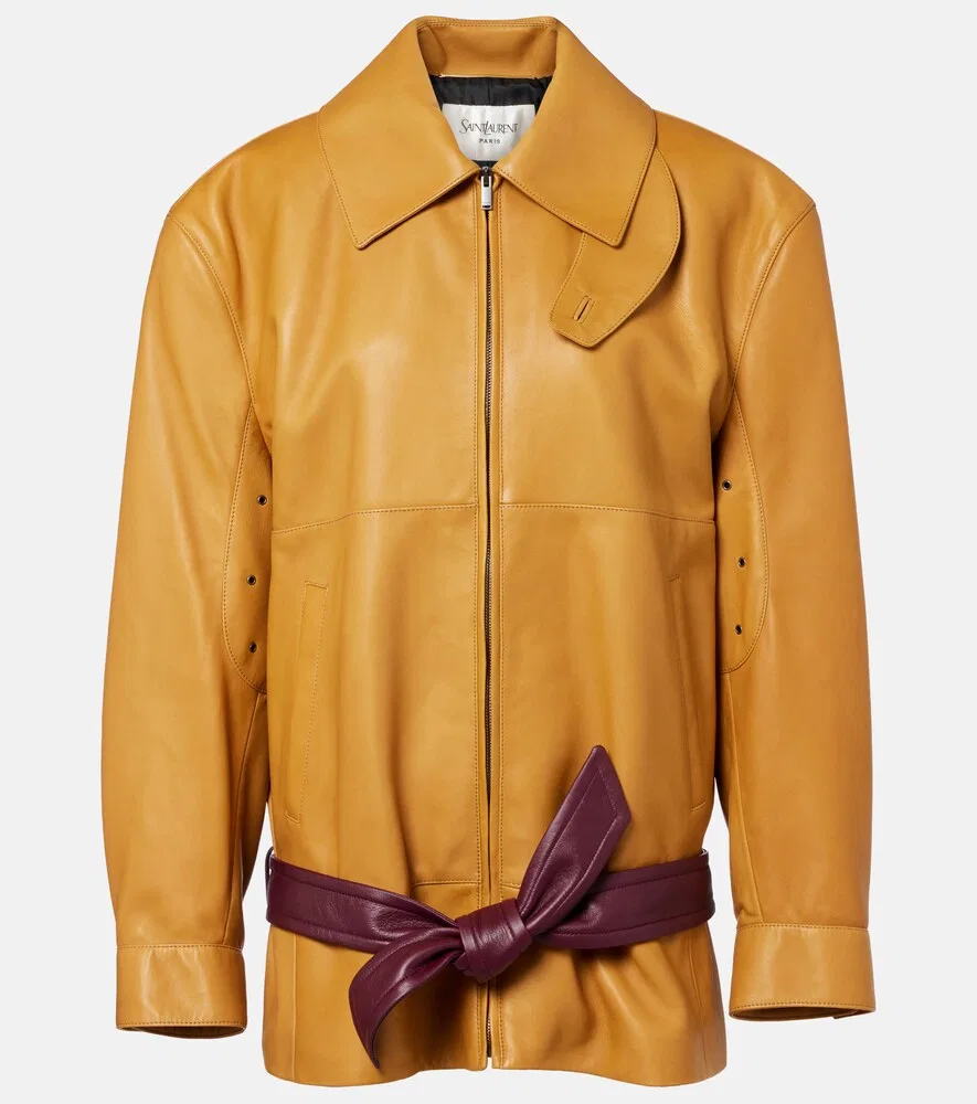 Кожаная куртка с поясом Saint Laurent, желтый