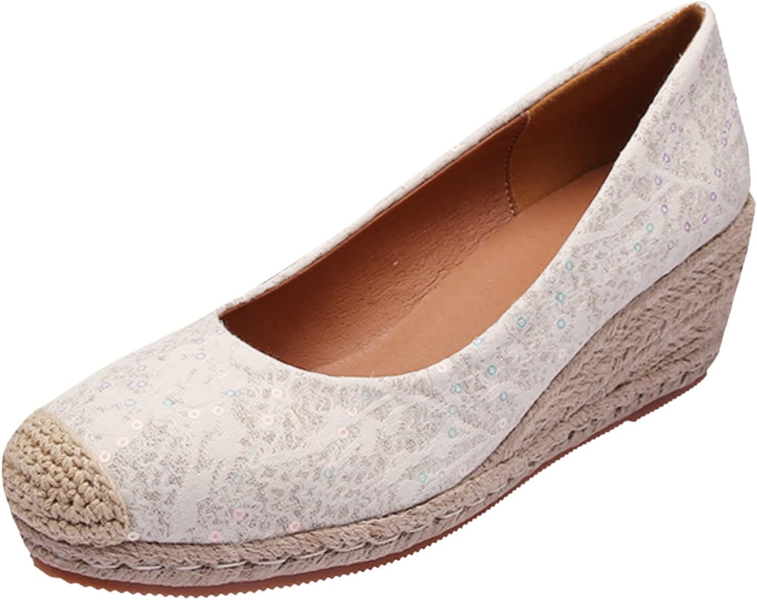 

Модные эспадрильи на высоком каблуке с пайетками, туфли-слипоны для повседневной носки, вечеринки или свадьбы, танкетки, мужские кожаные с открытым носком Generic, бежевый