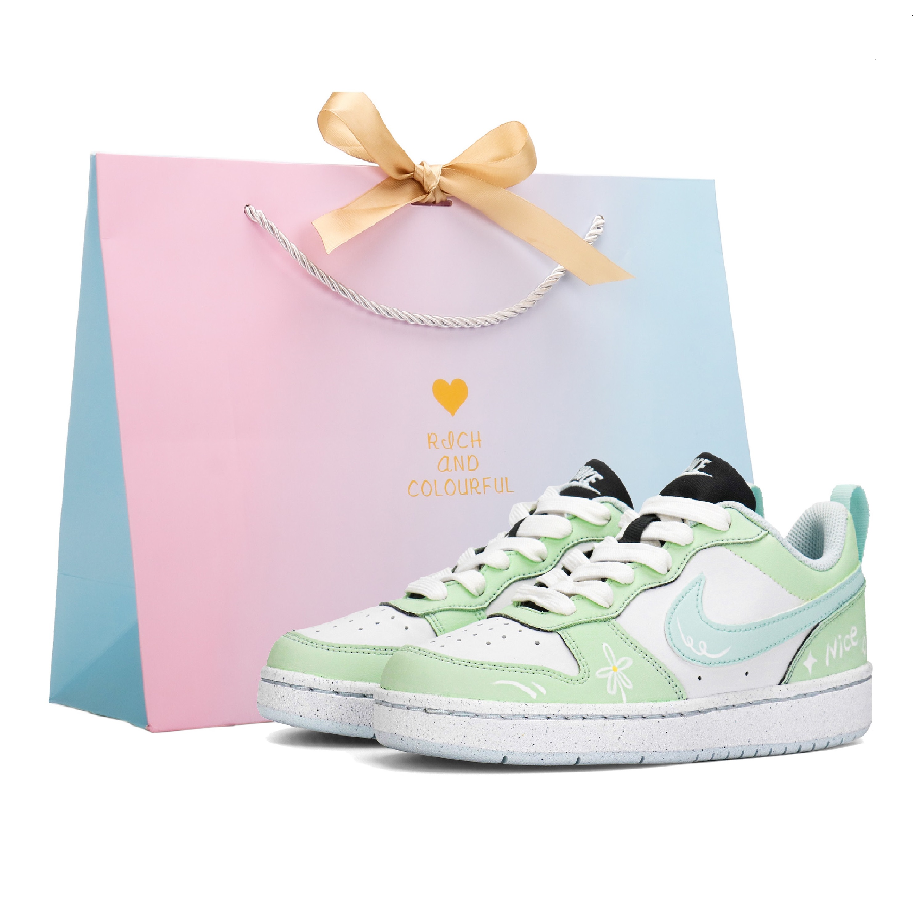 

Nike Детские кроссовки для скейтбординга Court Borough Mint Cream, устойчивые к истиранию и скольжению, низкие, унисекс