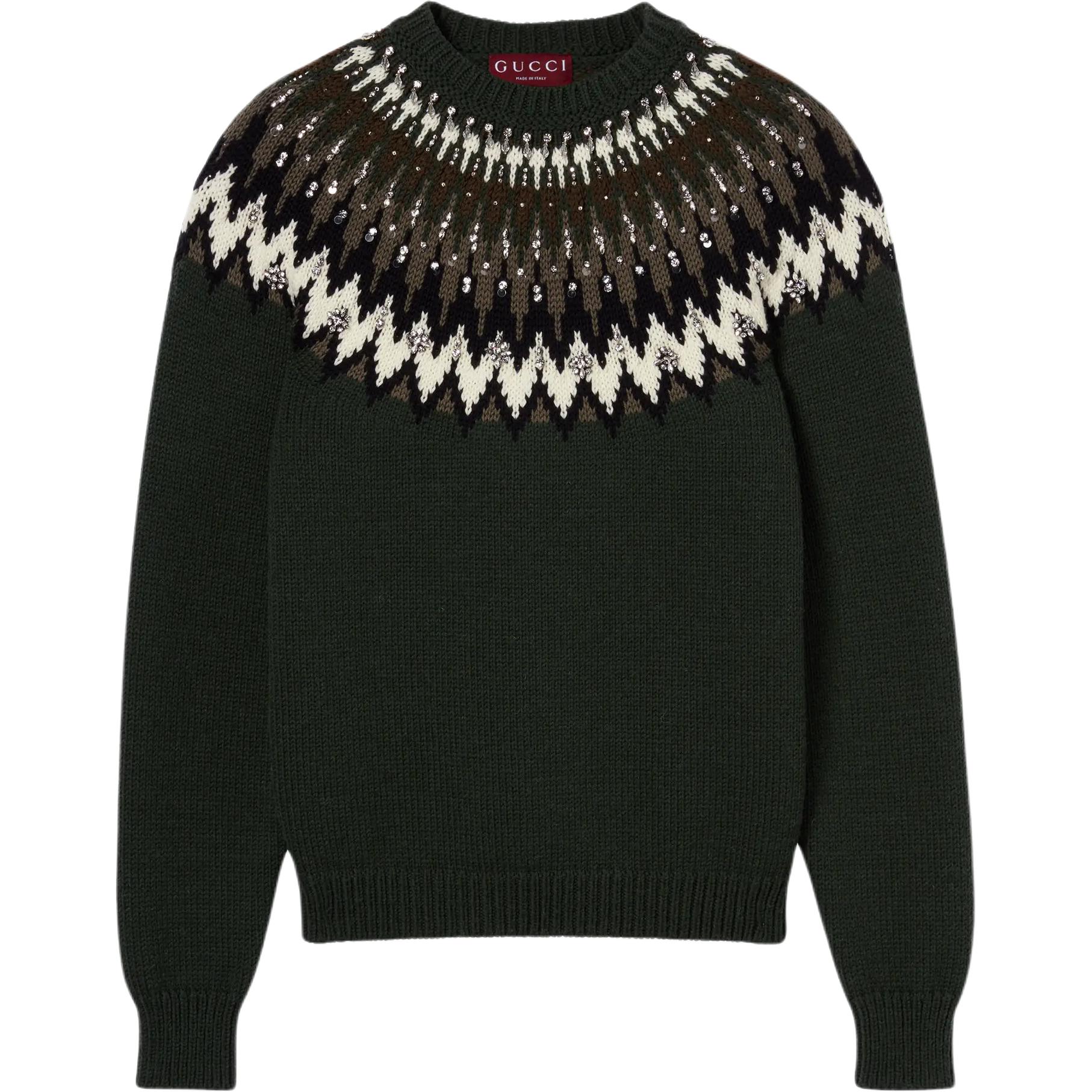 

Норвежский шерстяной джемпер жаккард GUCCI, темно-зеленый