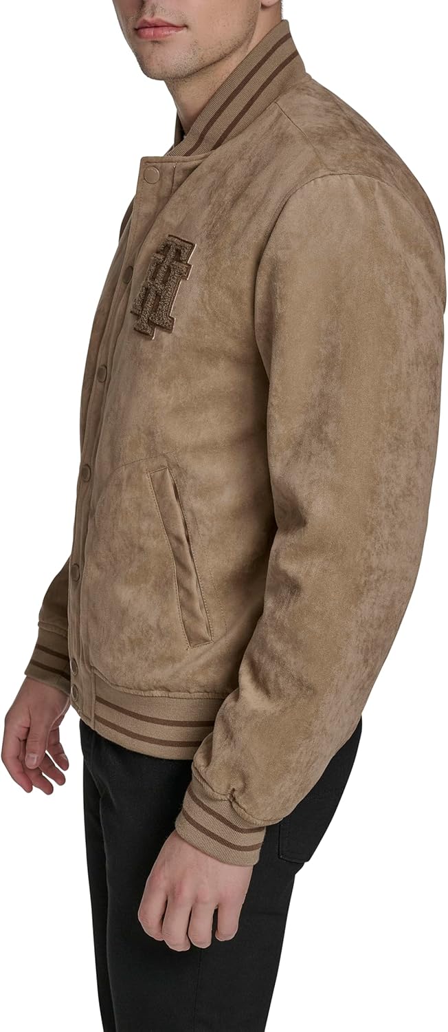 Мужская куртка-бомбер Tommy Hilfiger из искусственной замши с логотипом Varsity, Tan — фото 3
