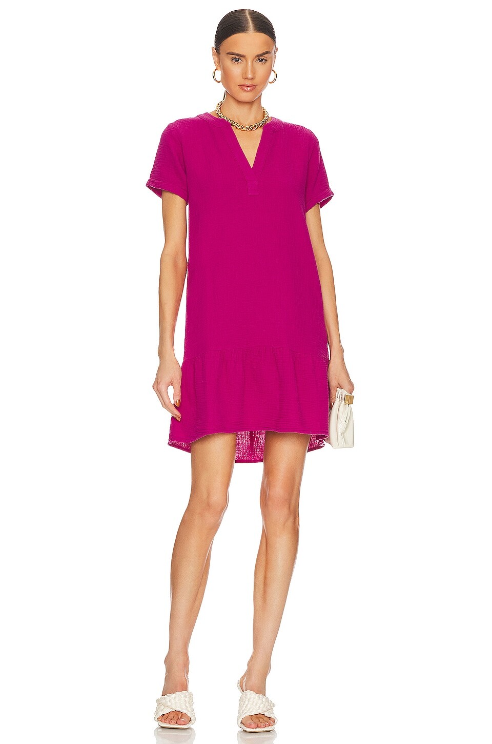 

Платье мини Bobi Split Neck Ruffle Hem, цвет Dragon Fuit
