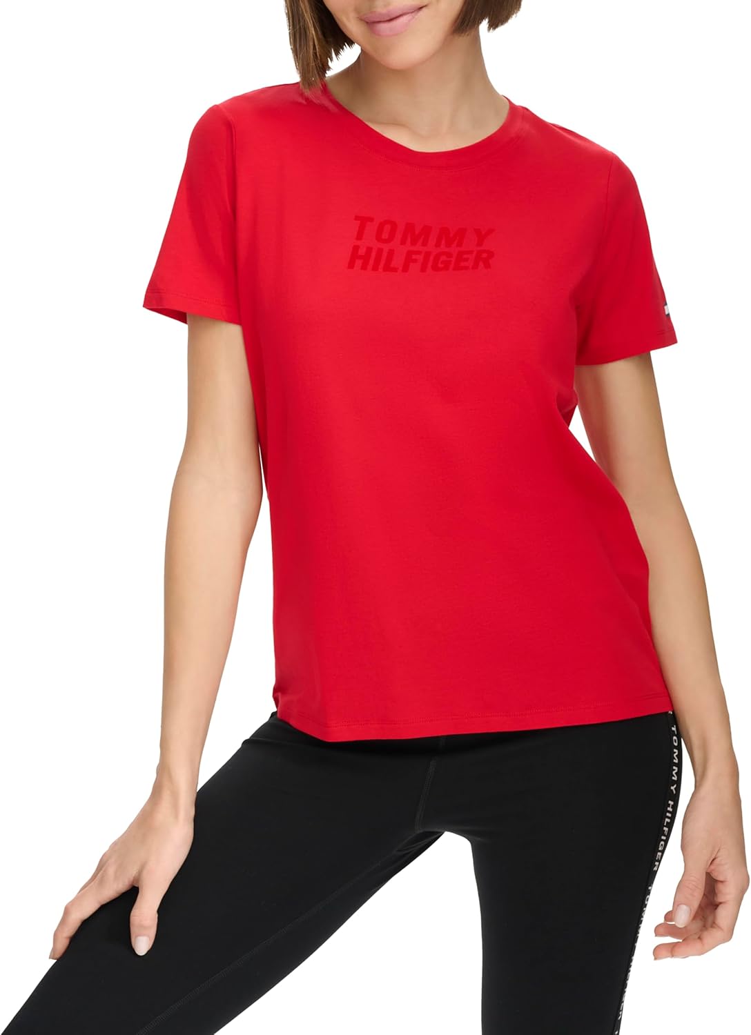 Женская футболка с короткими рукавами и монохромным логотипом Tommy Hilfiger, Rich Red — фото 2