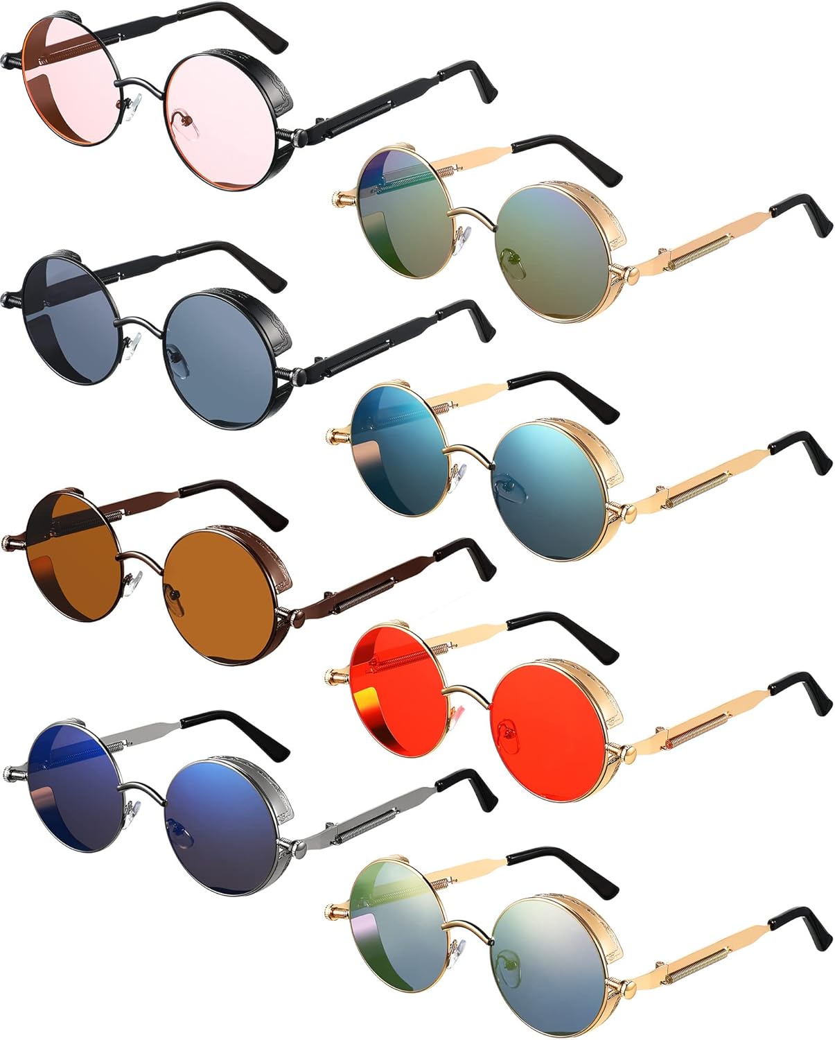 

Набор из 8 ретро-солнцезащитных очков в стиле стимпанк, готические солнцезащитные очки, очки в стиле хиппи, круглая металлическая оправа, очки для мужчин и женщин Coume, Fresh Colors