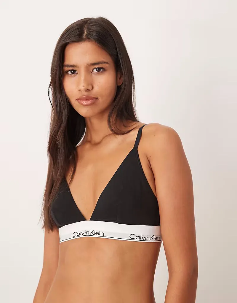 Треугольный бюстгальтер-топ Calvin Klein Icon из хлопка и модала черного цвета с подкладкой