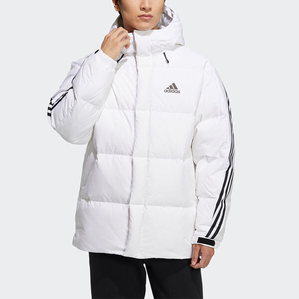 Пуховик adidas 3st Puffy Dwn J Casual Sports Stay Warm hooded down Jacket White, белый — фото 3