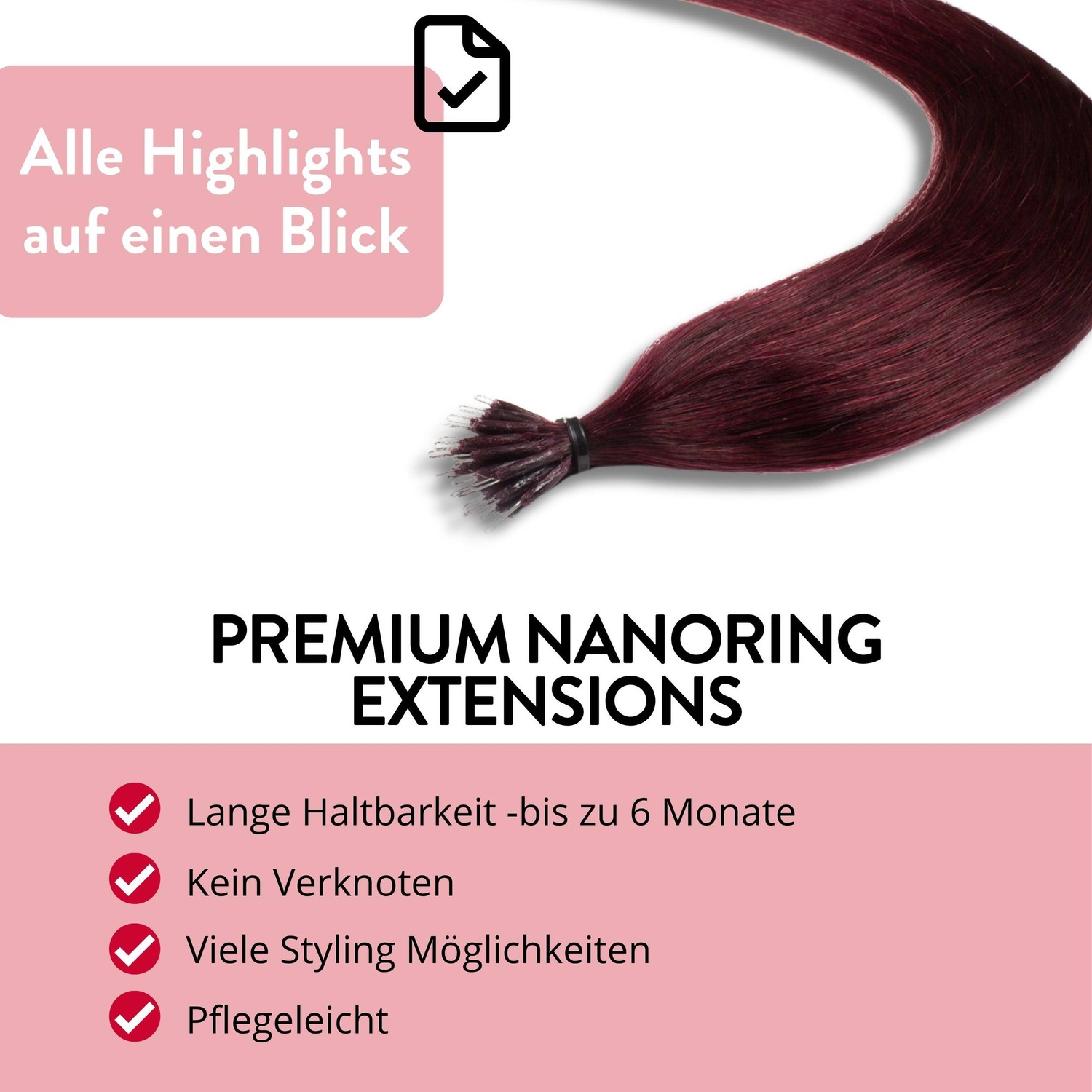 Накладные волосы nanoring extensions premium echthaar #55/66 hellbraun intensiv violett-intensiv 1g Hair2Heart, количество 25 шт. — фото 3