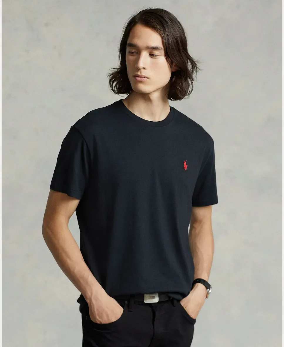 Мужская хлопковая футболка с вышитым логотипом Polo Ralph Lauren, черный