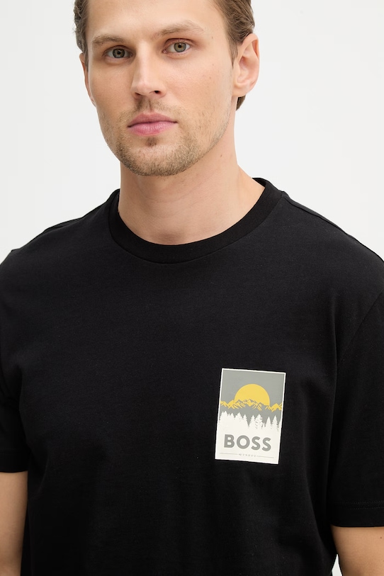 Однотонная хлопковая футболка BOSS Orange, черный — фото 4