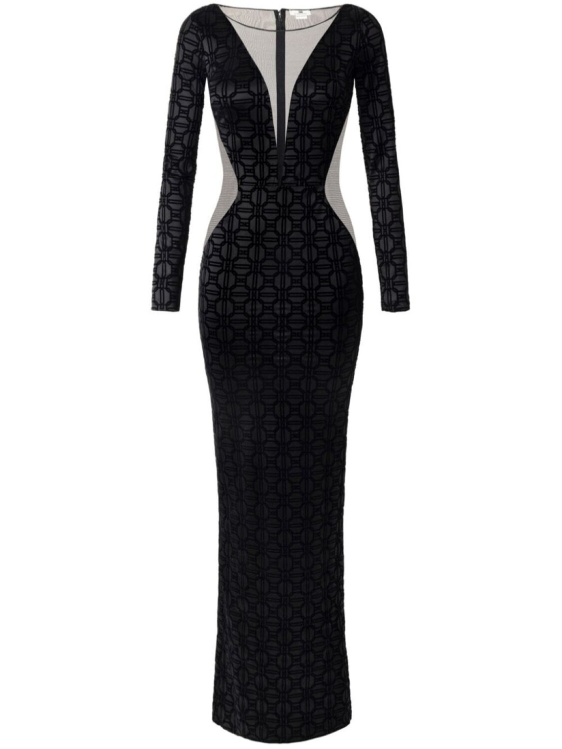 

Elisabetta Franchi платье для красной дорожки с тюлевой вставкой и флокированным узором, черный