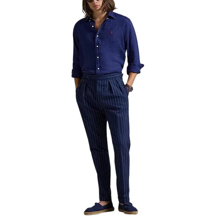 Длинный рукав хлопковая рубашка Polo Ralph Lauren, Marine Blue — фото 4