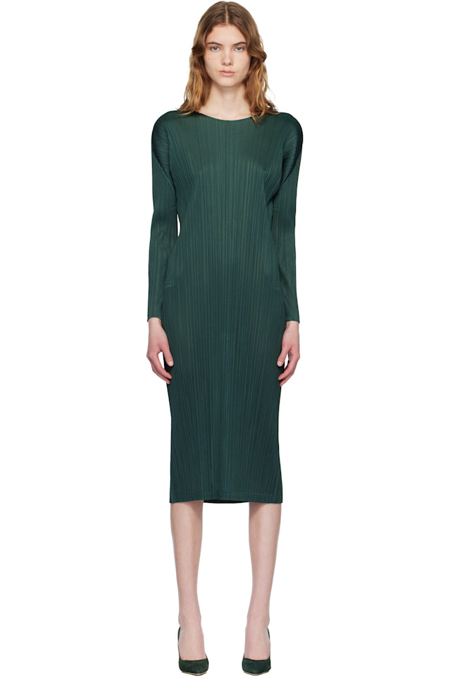 

Pleats Please Issey Miyake Зеленое платье миди на декабрь, цвета месяца