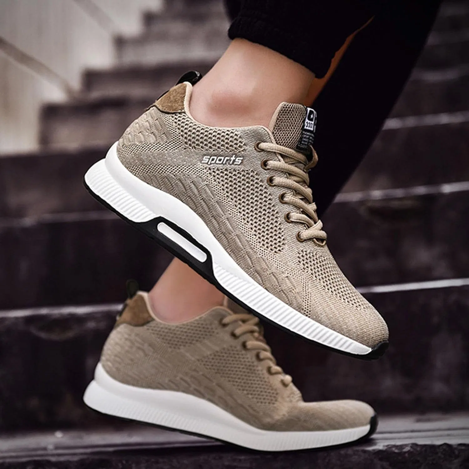 Кроссовки Generisch Sneaker Herren Paar Herrenschuhe mit Erhöhung, lässige Mesh-Sneaker, leichte, atmungsaktive Sportschuhe zum Schnüren mit verstecktem Hebeabsatz für Männer, cm, Khaki — фото 3