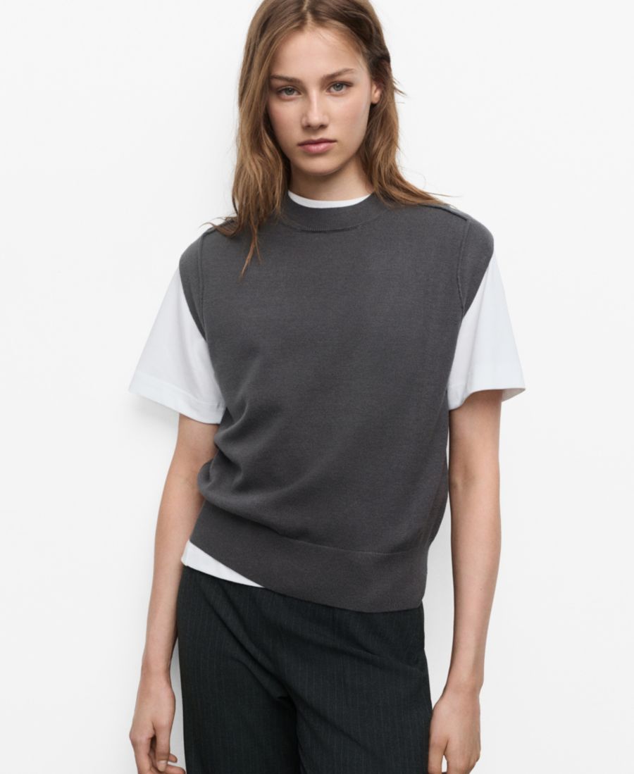 

Женский вязаный жилет с декоративными швами MANGO, Charcoal